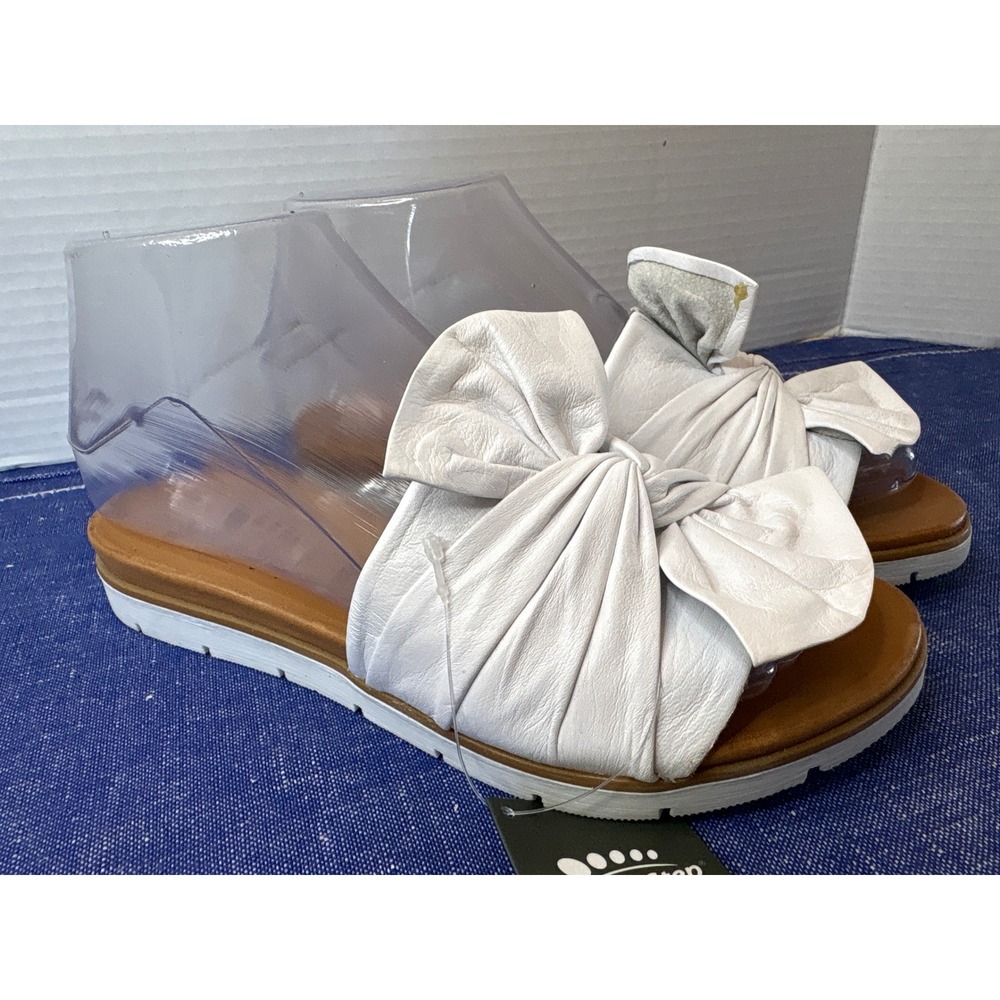 Spring Step Womens White Leather Bow Sandals Size 36/US 6 Made in Turkey NEW